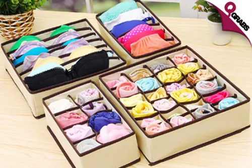 From QR35 Get a Set of 4 Foldable Storage Boxes for Your Socks, Gloves, Ties, Inner wear Etc! (Up to QR110 Value)